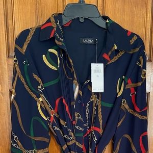 NWT Ralph Lauren Dress. Dark blue, collar, long sleeved. Woman US size 10